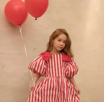 2021 korejski Otroci Princesa Obleko Dekleta Kratka sleeved Obleko Dekleta Mašno Obleko Poletje Nov Prihod