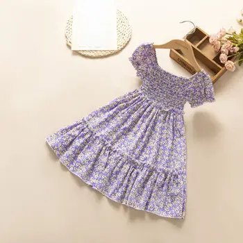 2021 poletje za otroke modri cvet srčkan obleko malčka dekle luksuzne obleke malčke dekliška