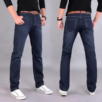 50% Vroče Prodajo Klasičnih Moških Priložnostne Mid-Vzpon Naravnost Denim Jeans Dolge Hlače, Udobno Hlače