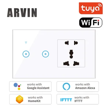 Arvin Tuya Univerzalno Vtičnico EU in ZDA UK AU WiFi Smart Stikalo Steno Dotik LED Luči Stikalo 2Gang 95V-240V Delo z Google Doma Alexa