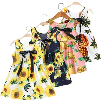 Cvetlični Cvetlični Srčkan Bombaž Poletje Baby Dekleta Lok Skladu Obleko Vestidos Belo Haljo Priložnostne Fille Otroci Otrok Dolgo Ropa Nina Femme