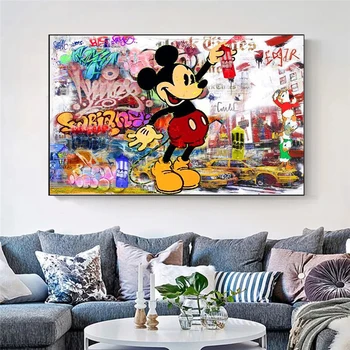 Disney Grafiti Street Art Mickey Mouse Platno Slikarstvo Pop Art Plakat in Cuadros Tiskanja Wall Art Slik, Dnevna Soba Dekor