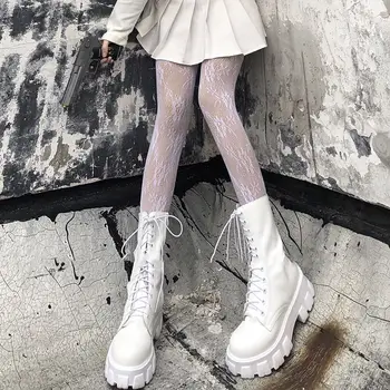 Japonski Votlih Ribja Mreža Pantyhose Ženski 2021 Gothic Čipke Retro Cvet Vinske Trte Črno Dekle Naselitve Lolita Loli Stretch Tights Ženske
