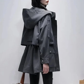 Korejski Hooded Ženski Windbreaker Pomlad/Jesen Oversize Zipped Suknjič 2021 Moda Dolg Plašč Ženska Trdna Jarek Plašč
