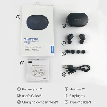 Lenovo XT91 Slušalke Slušalke Brezžične Bluetooth Slušalke za V Uho Design Pametno Glasovno Touch Kontrole Šport Nepremočljiva HIFI Glasbeni
