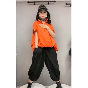 Masss Wasss Korejski 2021 Poletnih Modnih Oblačil Žensk Oranžna Tiskane Majice Ženske Svoboden Priložnostne Bluze Za Ženske Letnik Punk Vrhovi