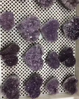 Naravni obliki srca Ametist Quartz Crystal Grozdov Zdravljenje Vzorcu Dekor Kristalno kakovosti Gemstone Kamen Doma Dekor