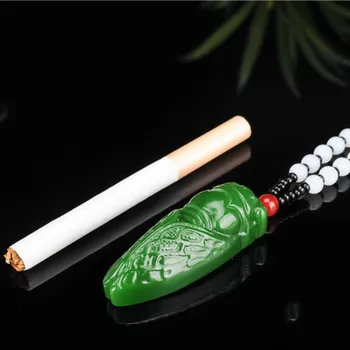 Naravno Zeleno Beli Kitajski Jade Cicada Obesek Kroglice Ogrlica Moda Čar Jadeit Nakit Vklesan Amulet Darila za Ženske, Moške
