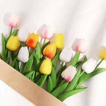 Novo 10Pcs/Veliko Umetno Cvetje Tulipani Set 18 Barv PU Ponaredek Cvet Moda Šopek za Domačo Pisarno Hotel Poroka Stranka Dekor