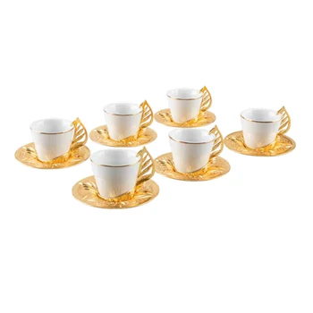 Set 6 Osebe, turški, grški arabsko Kavo Espresso Listov Vzorec Zlato, Srebro Visoke Kakovosti Zamac Porcelana Izdelana v Turčiji