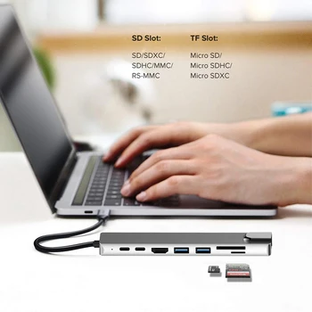 Usb tip c hub 8 v 1, usb hub multi funkcijo adapter za MacBook Pro in Vnesite C Windows Prenosniki