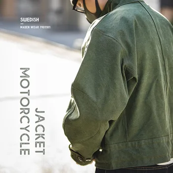 Vintage švedski Motocycle Jakna Moški Ženska delovna oblačila Vojske Zeleno Platno Svoboden Plašč Slim Fit Punk Velikost
