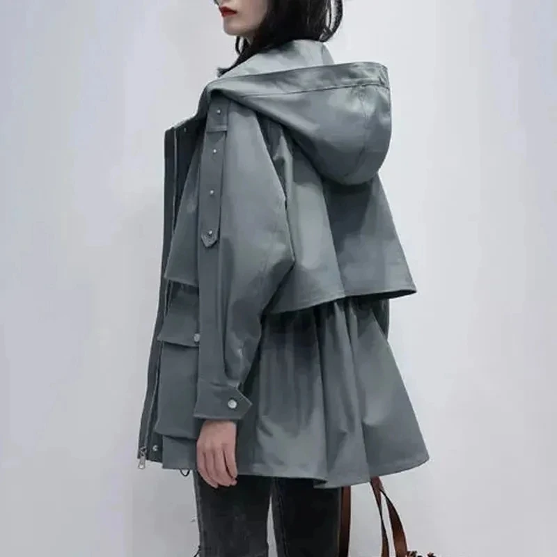 Korejski Hooded Ženski Windbreaker Pomlad/Jesen Oversize Zipped Suknjič 2021 Moda Dolg Plašč Ženska Trdna Jarek Plašč 1