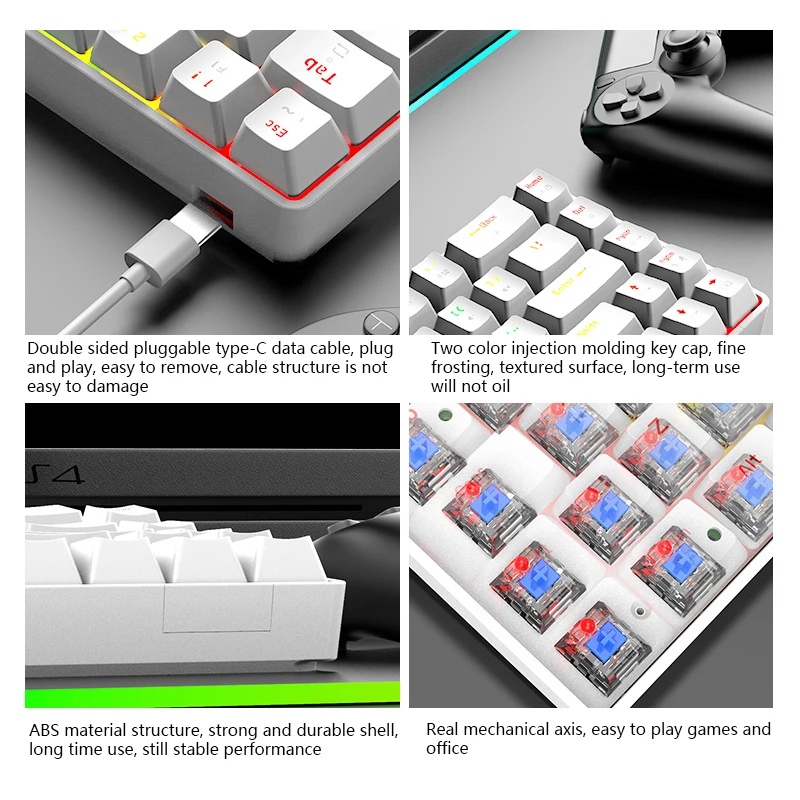 Gaming Mehansko Tipkovnico USB, Žična 68 tipke z RGB Osvetljen Rdeča/Modra Preklopite Tipkovnico Anti-prikazen za PC Računalnik Gamer 3