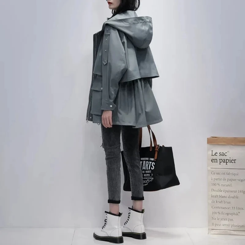 Korejski Hooded Ženski Windbreaker Pomlad/Jesen Oversize Zipped Suknjič 2021 Moda Dolg Plašč Ženska Trdna Jarek Plašč 5